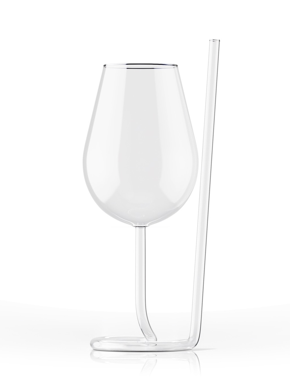 Clear Glass Stemmed Drinking Glass with Integrated Straw